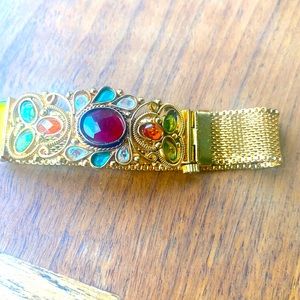 Indian pearl gold tone bracelet with multi color stones